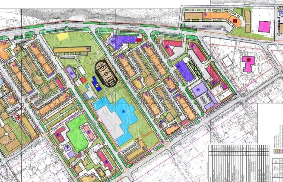 Проект планировки участка вдоль ул. Промышленной. Голубым обозначена школа на ул. Короленко