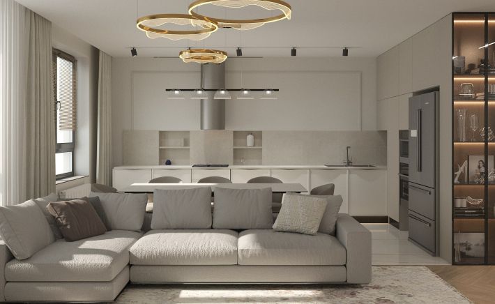 Пример интерьера кухни без верхних шкафов