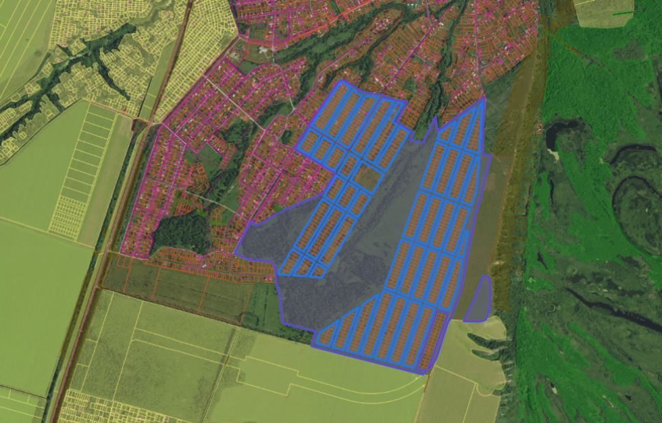 Территория для малоэтажного микрорайона. Фрагмент публичной кадастровой карты